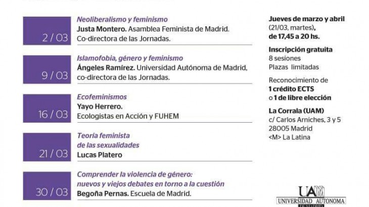 Programa de las IV Jornadas de Teorías Feministas de la UAM y Asamblea Feminista de Madrid.